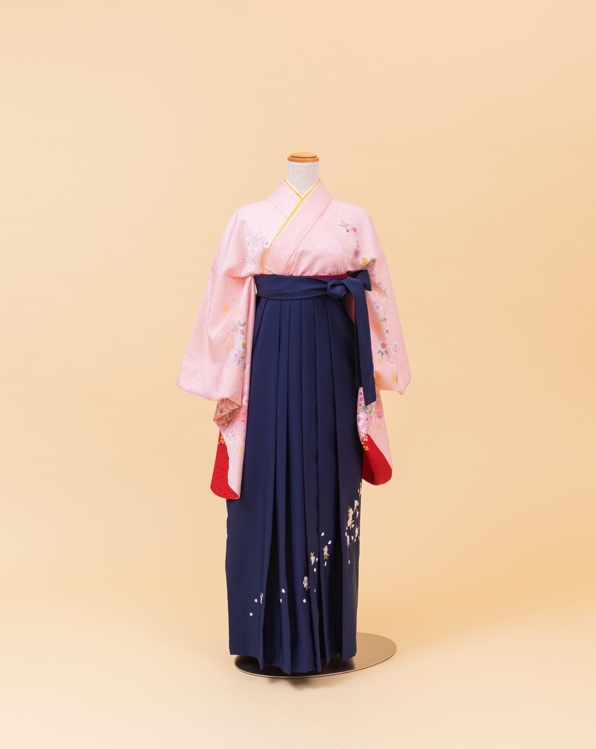 ピンク地袖赤染め分け花（740204）/紺 小桜刺繍